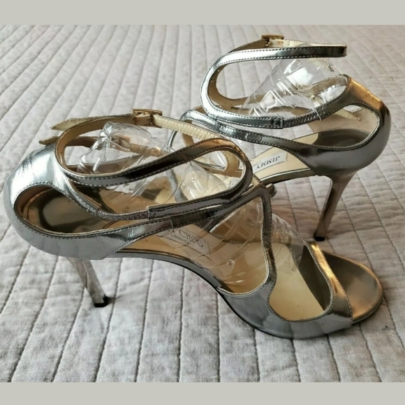 Jimmy Choo Ivette Silver Leather Strappy Sandals - Picture 9 of 11